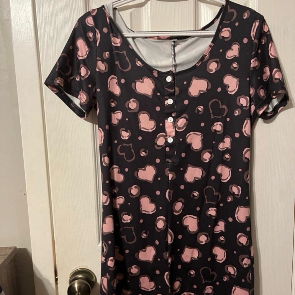 Black and Pink Heart Print night romper